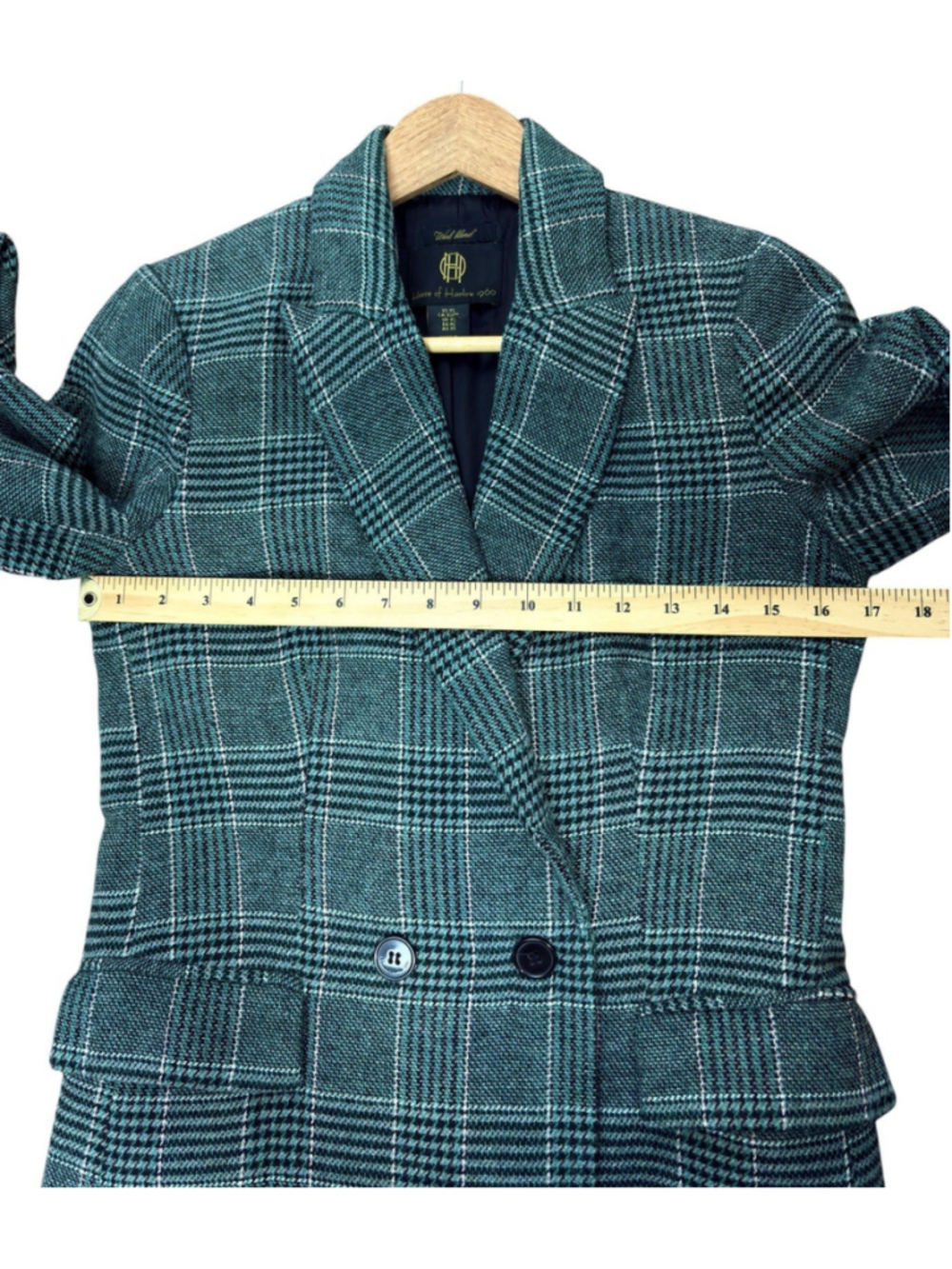 House of Harlow Blazer Jacket Green Tartan Plaid Double Breasted Wool XS - Picture 8 of 14